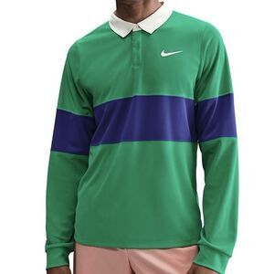 Nike Court Advantage Slam Men’s Size S Green Blue Long Sleeve Tennis Polo